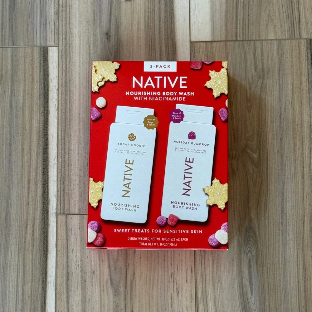 Native Nourishing Body Wash 2-Pack Sugar Cookie Holiday Gumdrop Niacinamide NEW